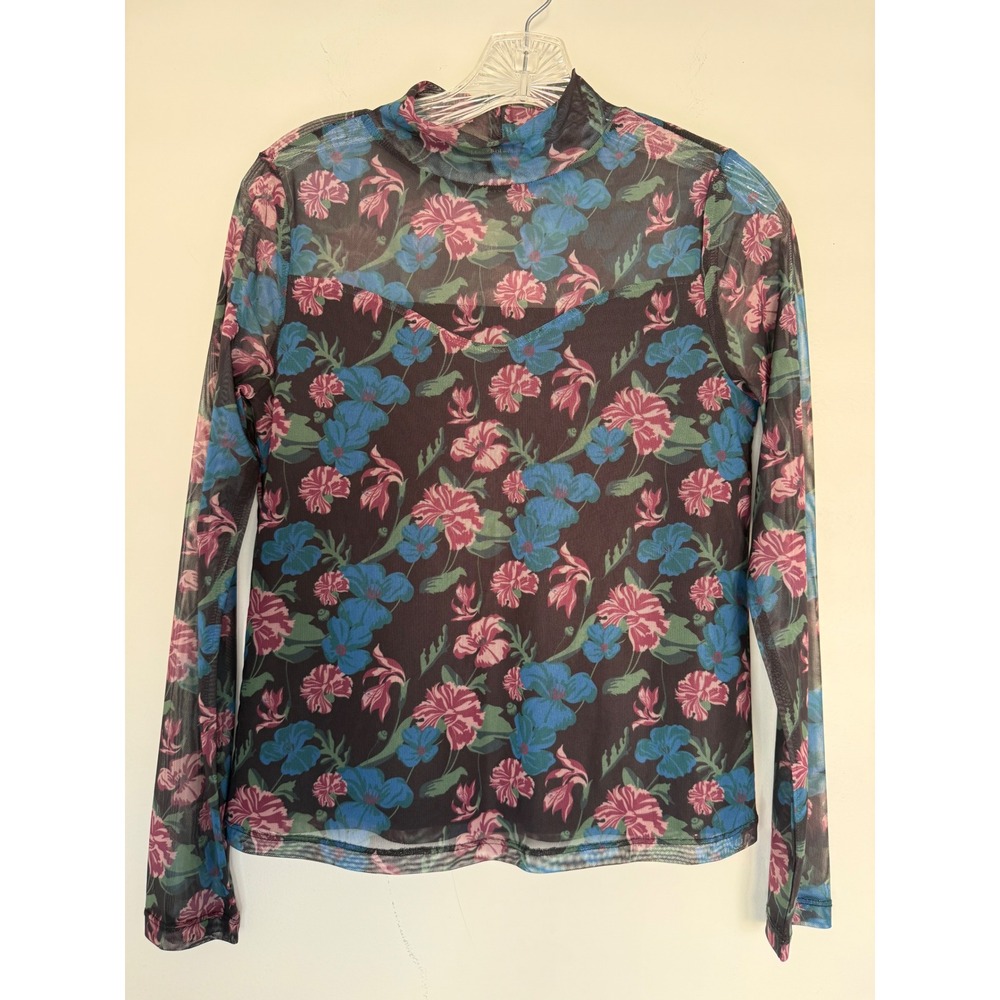 Saks Fifth Avenue Floral Black Sheer Top Small Whimsi Goth Club‎ Wear